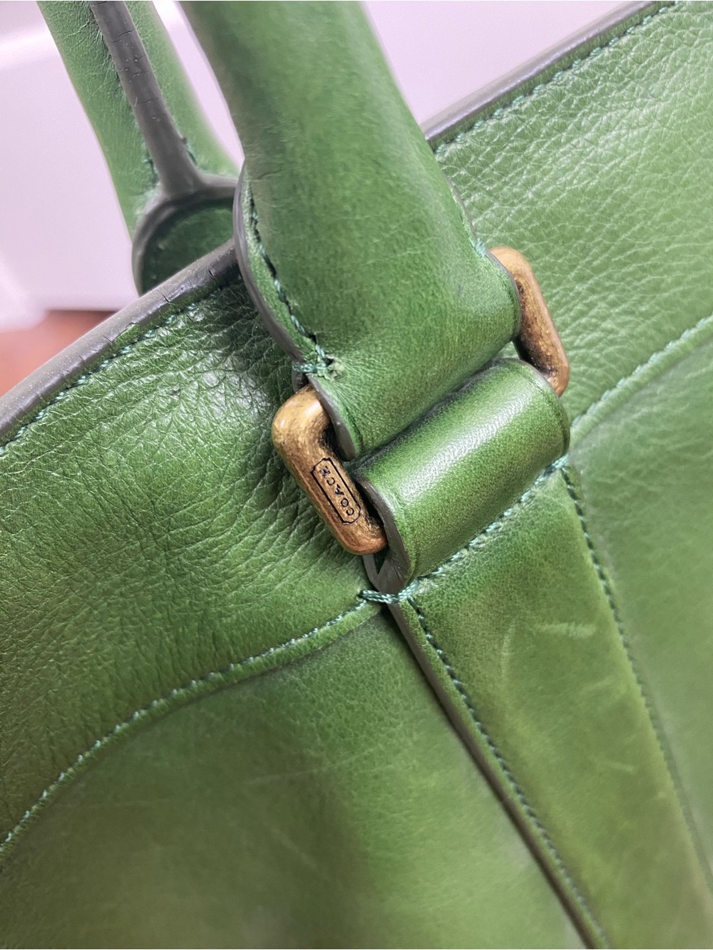 Vintage COACH Bleeker Legacy Weekender Tote Bag Green Leather Luggage 70487 - Picture 11 of 13